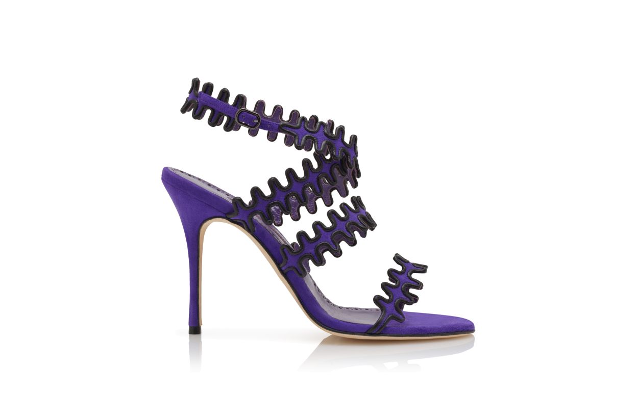 Lila Wildleder-Sandalen mit Knöchelriemen
