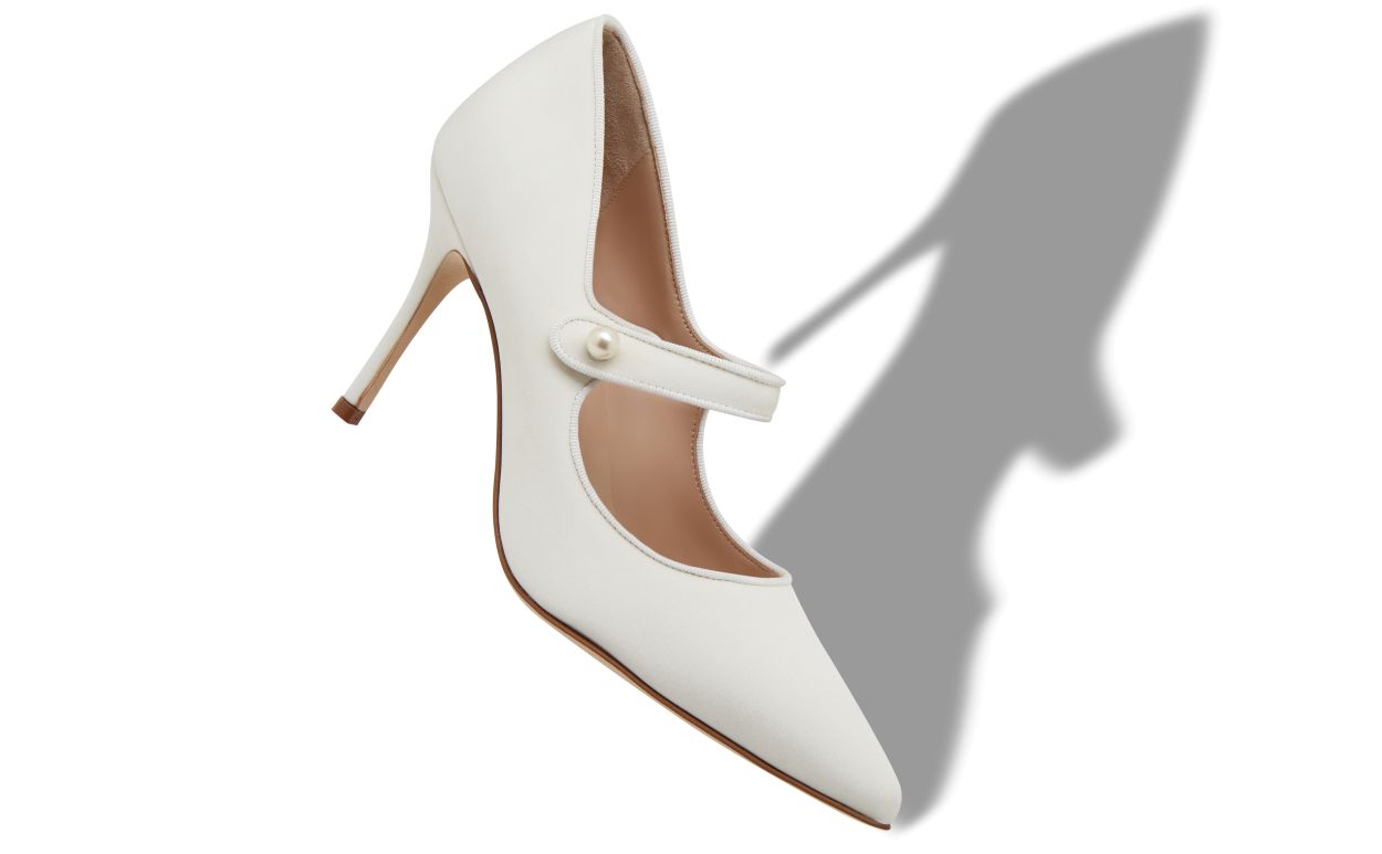Weiße Crepe de Chine Mary-Jane-Pumps