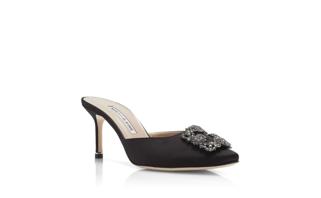 Schwarze Satin-Edelstein-Schnalle-Mules