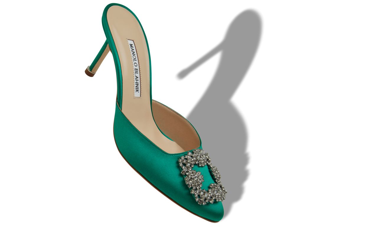 Grüne Satin-Perlen-Schnalle-Mules