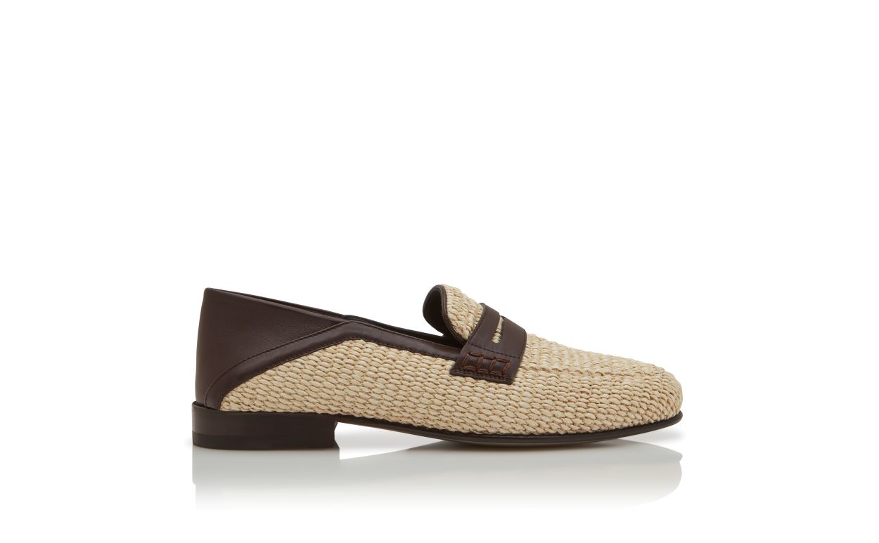Leichtbeige Raffia Penny Loafers