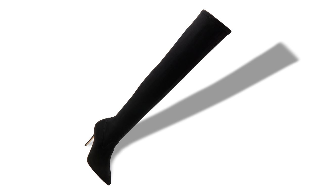 Schwarze Wildleder-Stiefeletten bis Oberschenkelhöhe