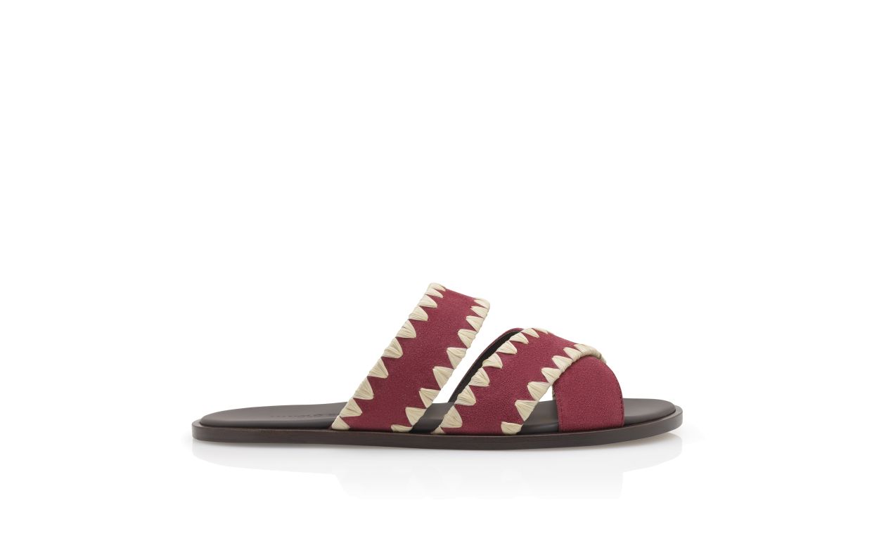 Dunkelrote Wildleder-Blankett-Stich-Sandalen