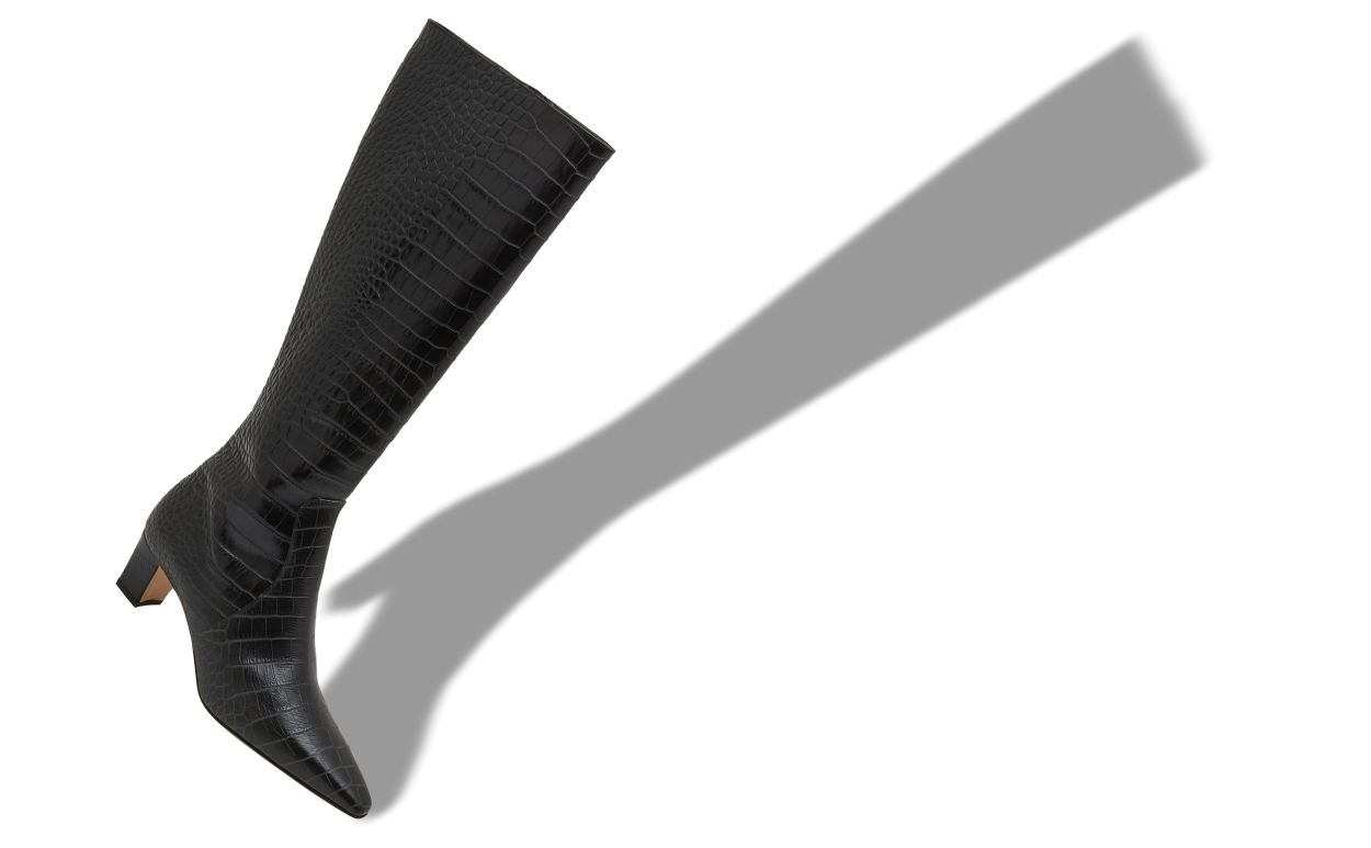 Schwarze Kalbleder-Kniehochstiefel