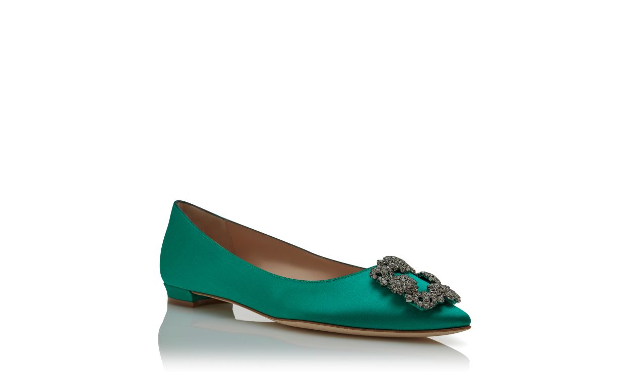 Grüne Satin-Edelstein-Schnalle-Pumps