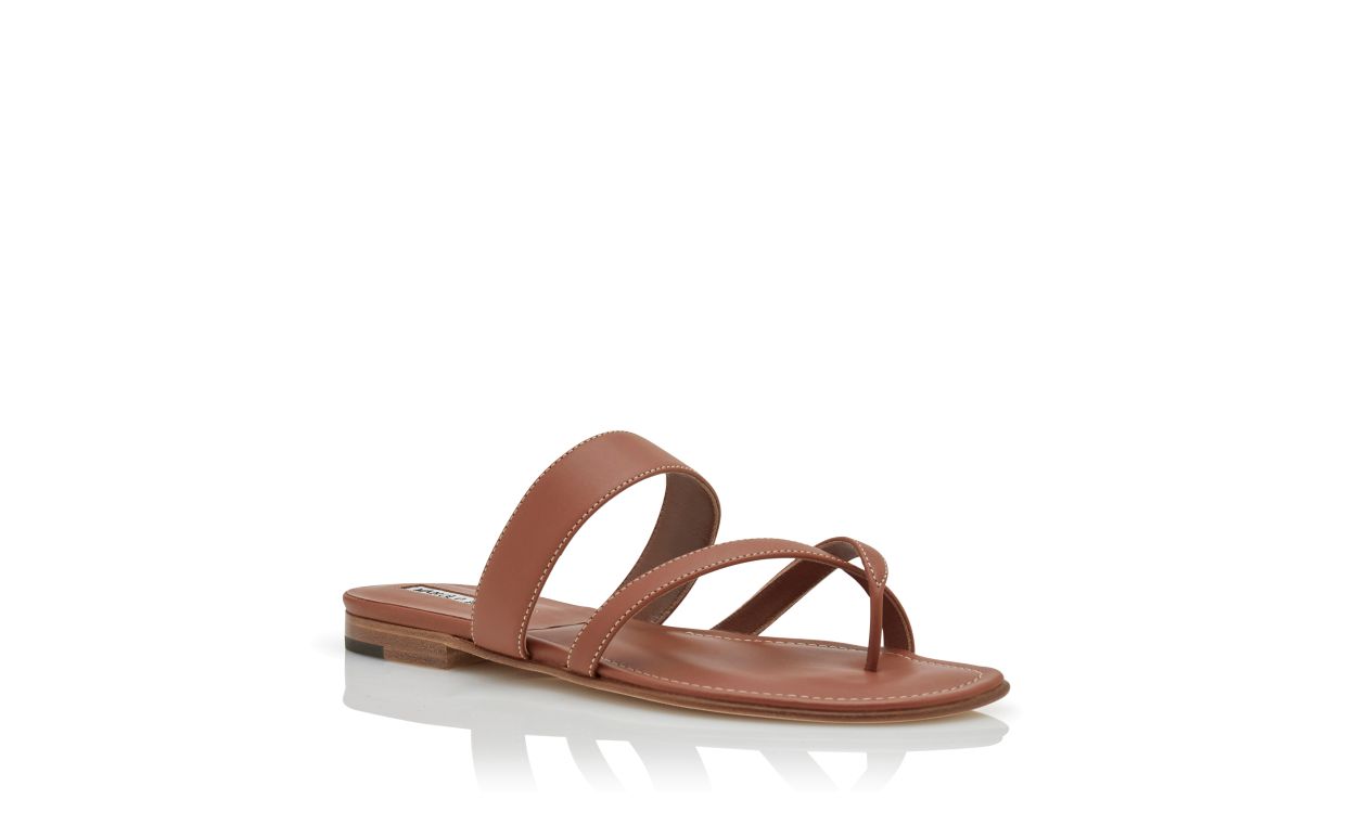 Braune Kalbsleder-Kreuzriemen-Flachsandalen