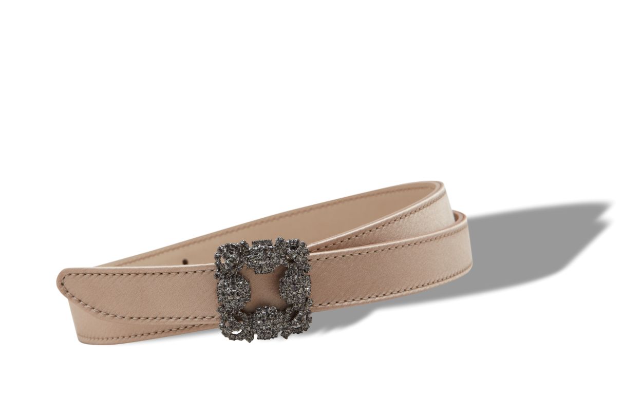 Leichtbeige Satin-Blumenknoten-Gürtel mit Kristallverschluss