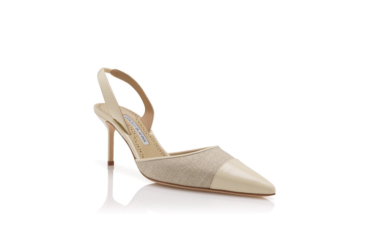 Leichtbeige Leinen-Slingback-Pumps
