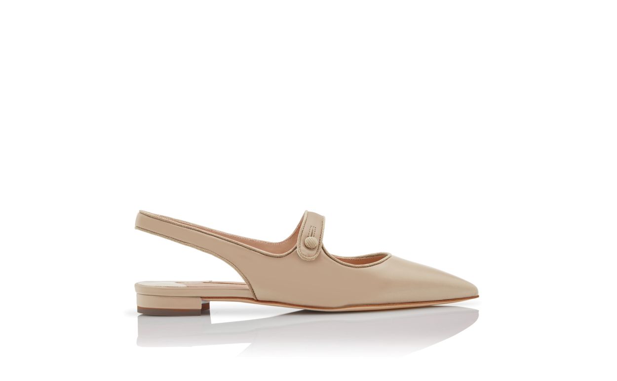 Beige Nappa-Leder-Slingback-Flachpumps