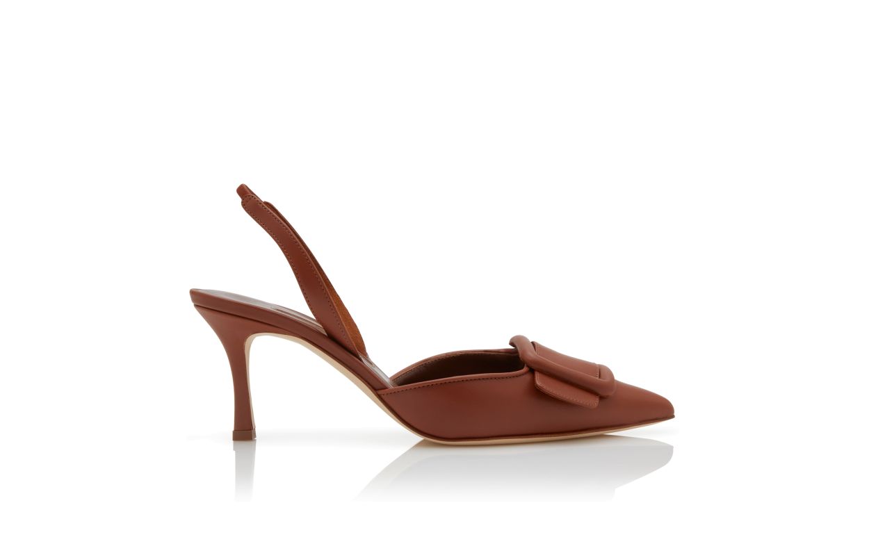 Braune Nappa-Leder-Slingback-Pumps