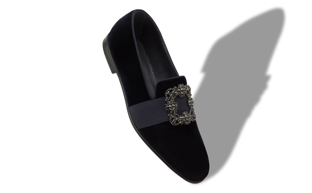 Dunkelblaue Samtleder mit Juwelen-Schnalle