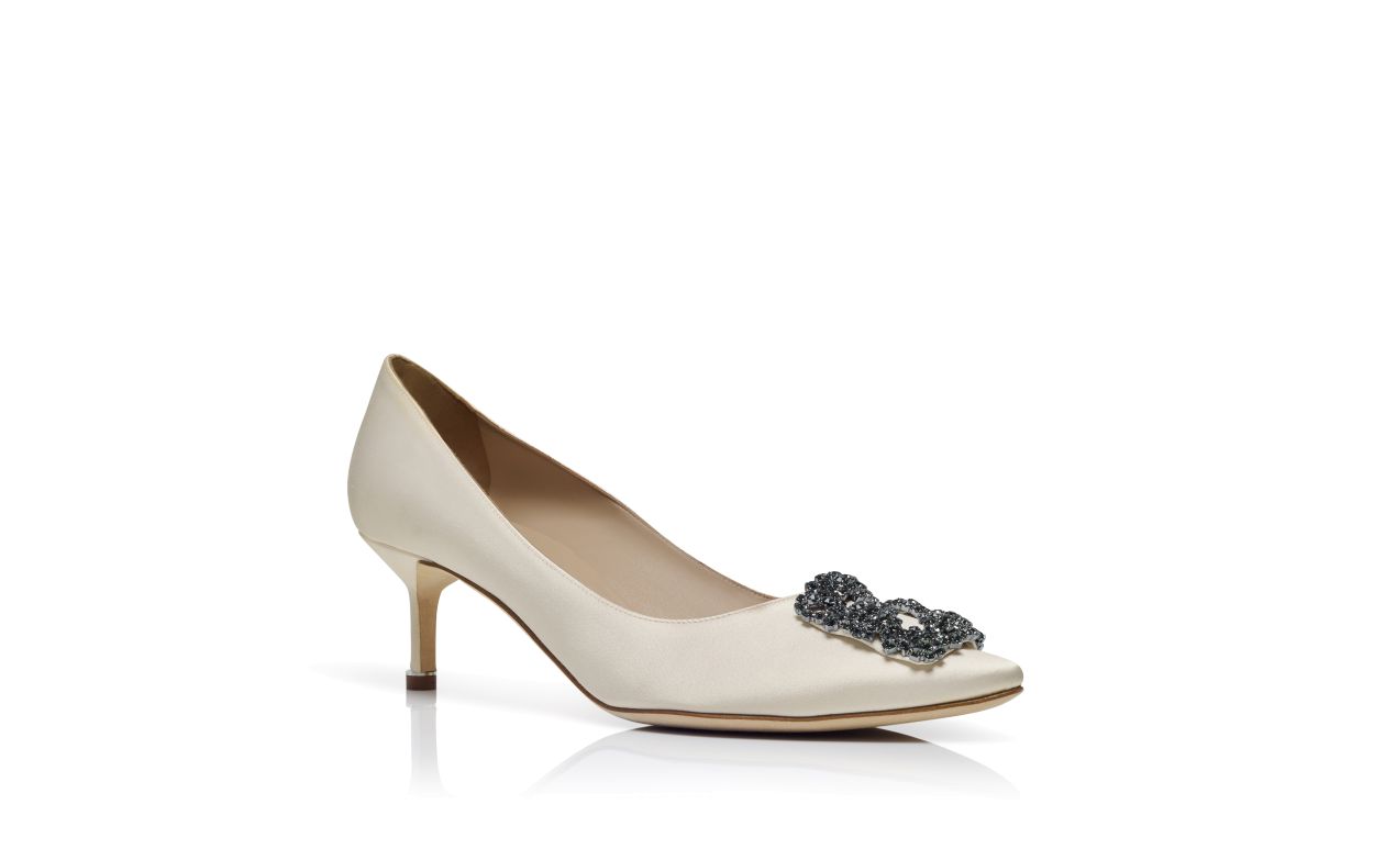 Weiße Satin-Perlen-Schnalle-Pumps