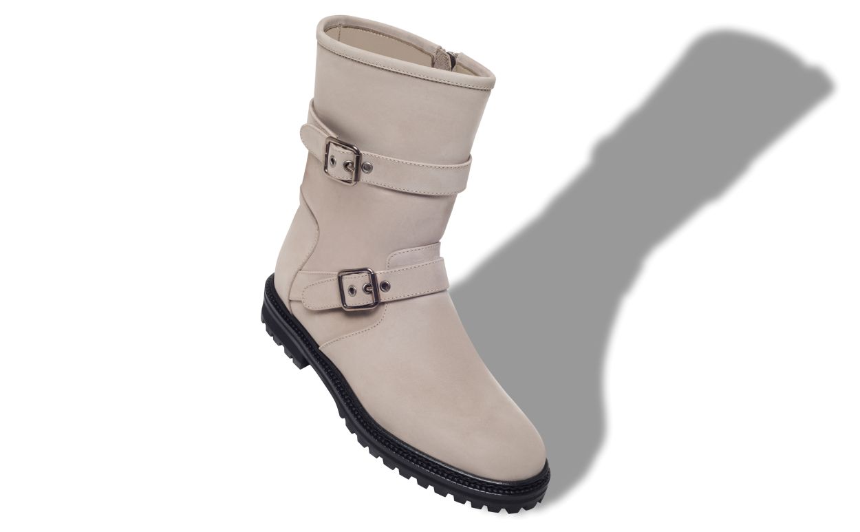 Graue Nubuk-Doppel-Schnallen-Wellenstiefel