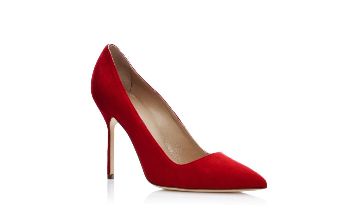 Rote Wildleder-Pumps mit spitzem Absatz