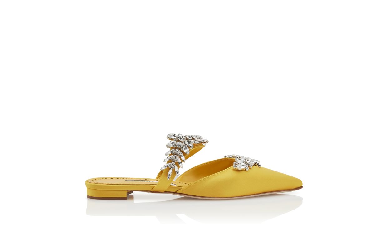Gelbe Satin-Strass-Besetzte Slipper