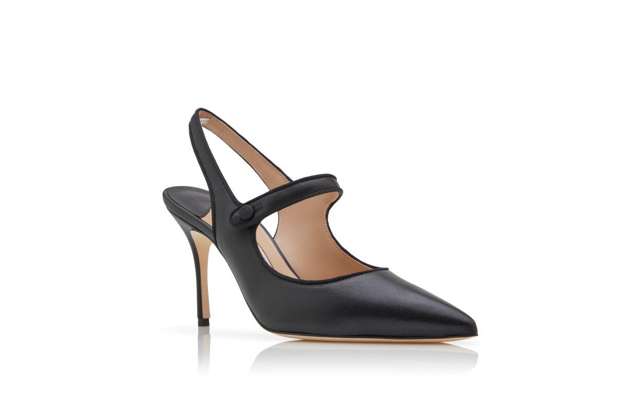 Schwarze Nappaleder-Pumps mit spitzem Absatz und Slingback