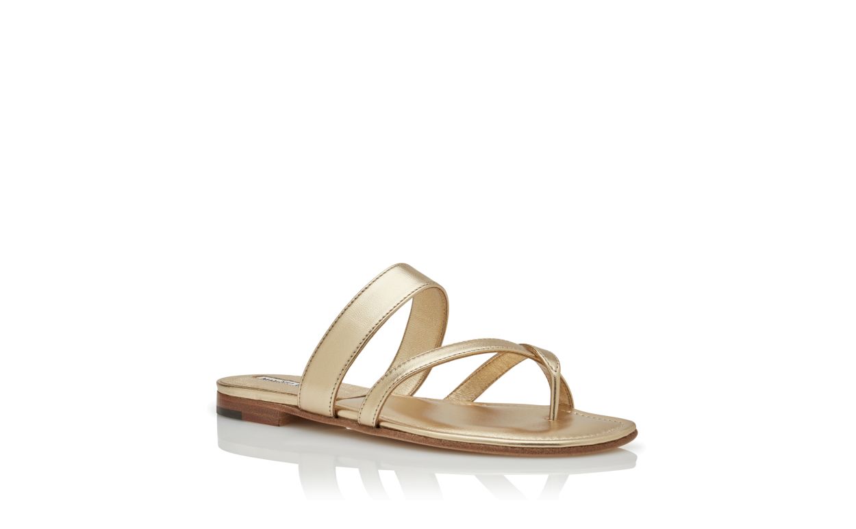 Gold Nappa-Ledersandalen mit flacher Sohle