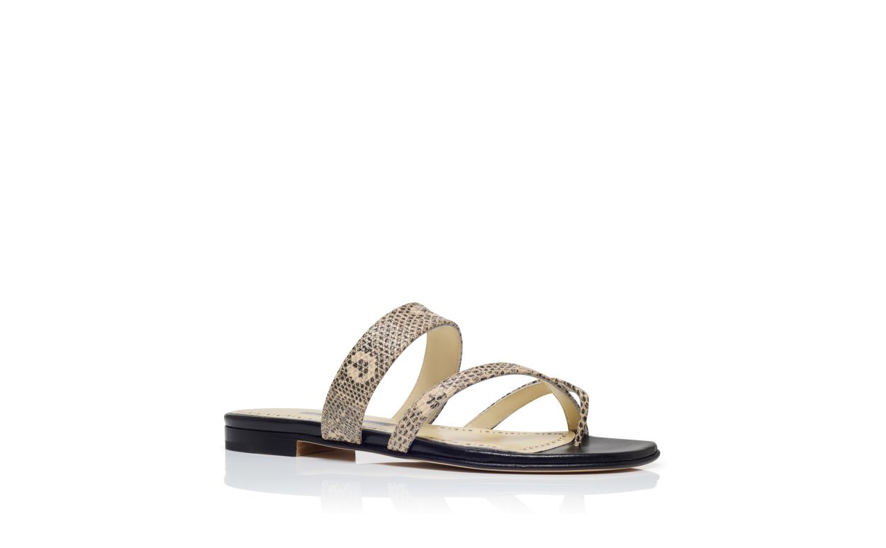 Lizard-Print-Kalbleder-Flachsandalen