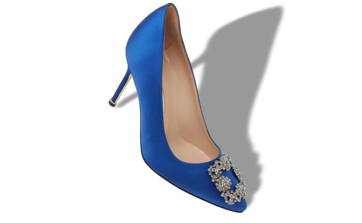 Blaue Satin-Perlen-Schuhspitzen-Pumps