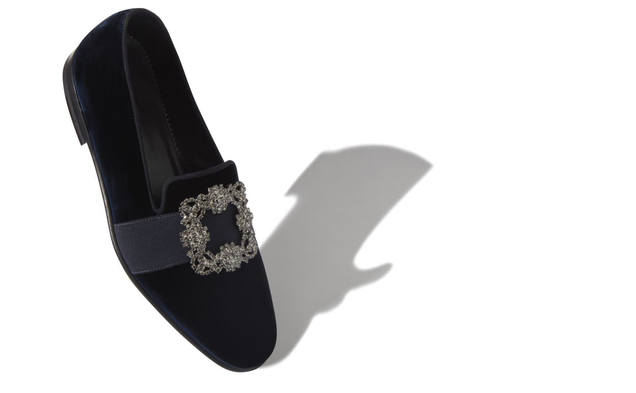 Marineblau aus Samt mit Juwelen-Schnalle-Laufschuhe