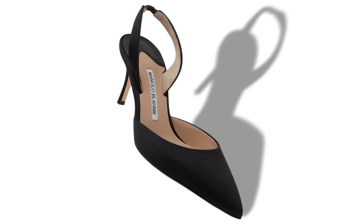 Schwarze Satin-Slingback-Pumps