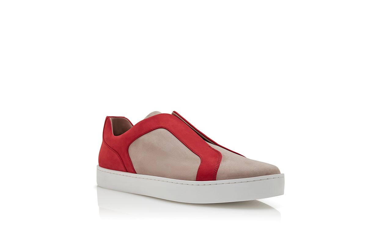 Graue und rote Leder-Sneaker aus Kalbsleder