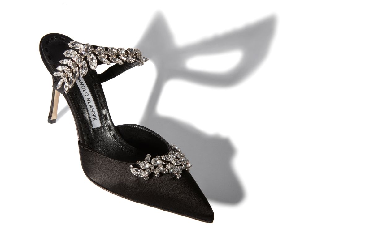 Schwarze Satin-Clips mit Kristallverzierung