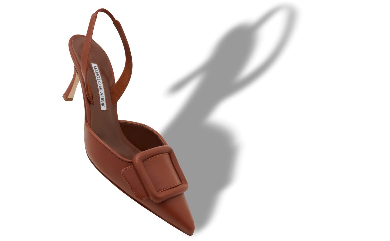 Braune Nappa-Leder-Slingback-Pumps