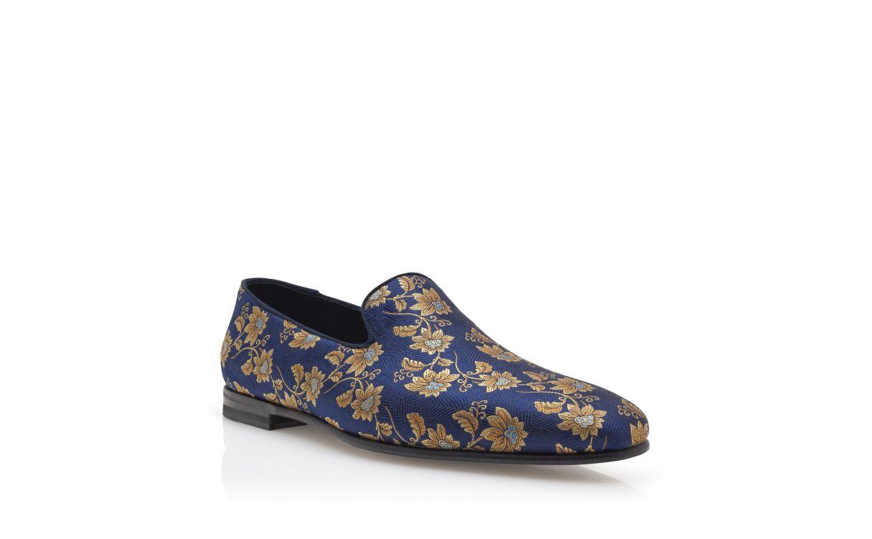 Marineblau-silberne Seiden-Jacquard-Laufschuhe