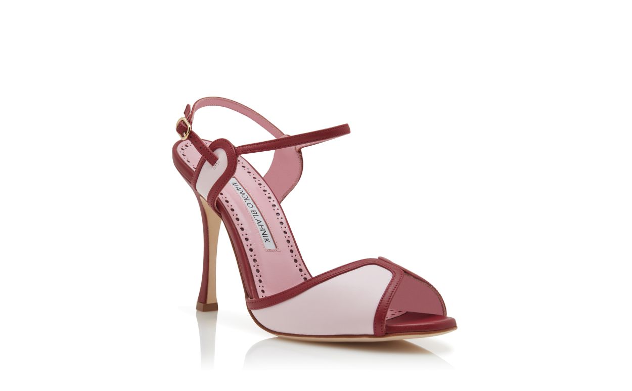Rote und rosa Nappaleder-Sandalen mit Knöchelriemen