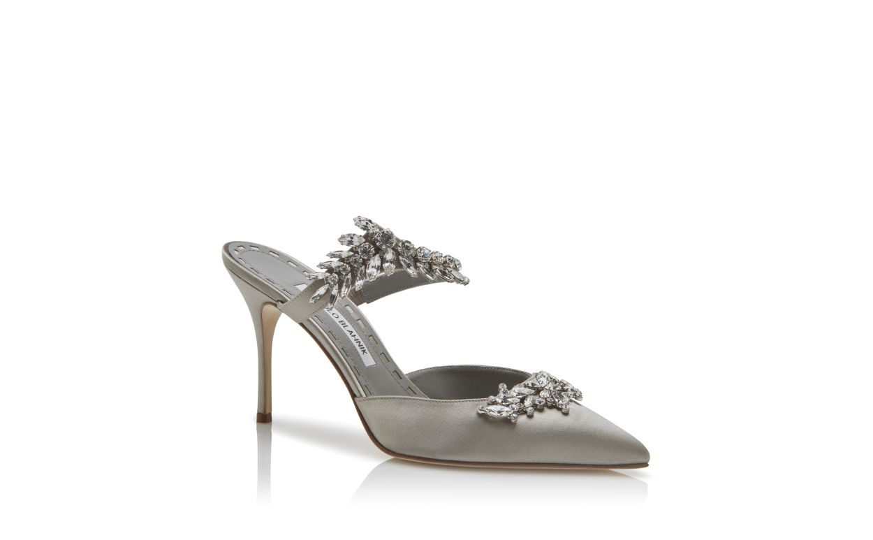 Graue Satin-Cloudbroten Mules