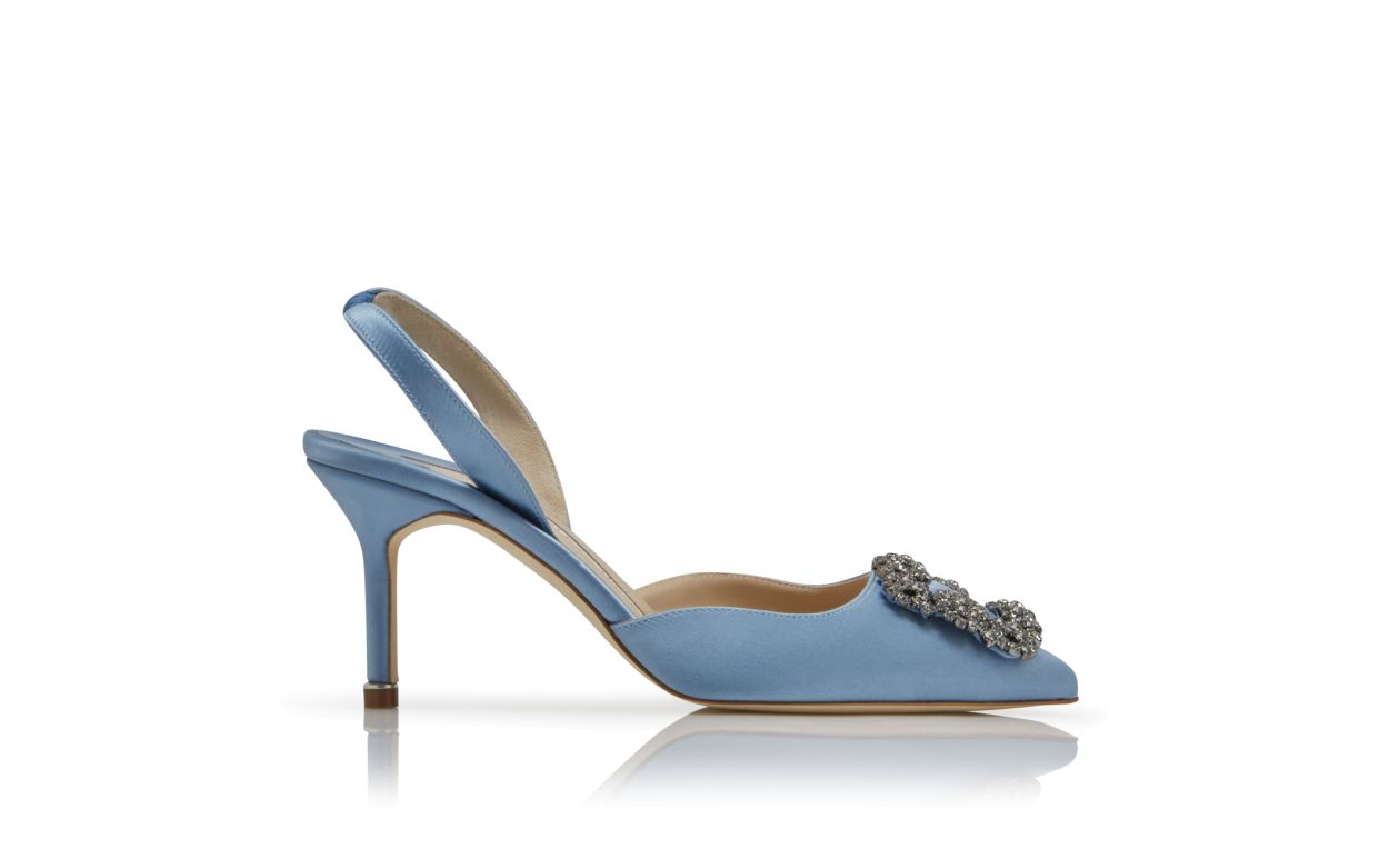 Leichtblau Satin Edelstein-Schnalle Spitzschuhe