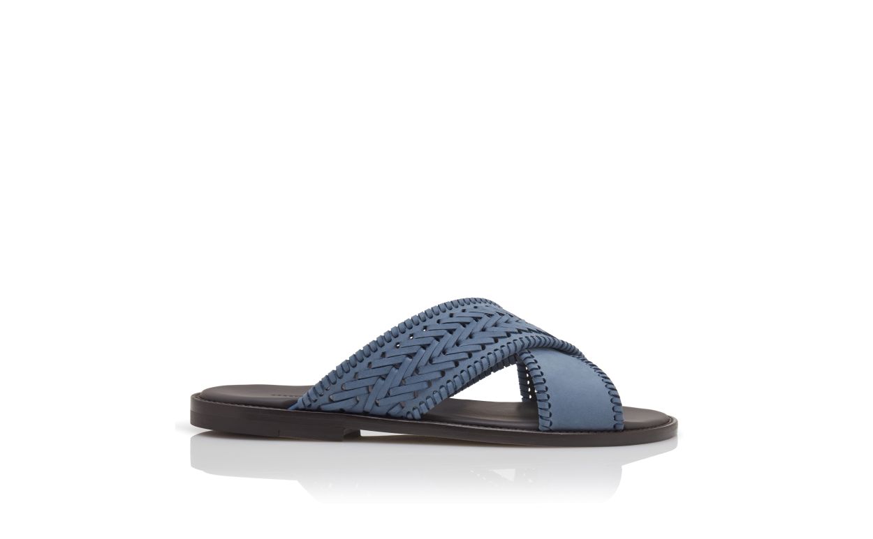 Leichtblau gewebte Sandalen aus Nubukleder
