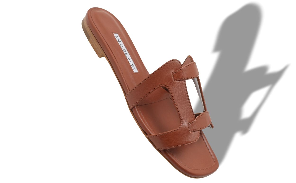 Braune Nappa-Leder-Platzsandalen