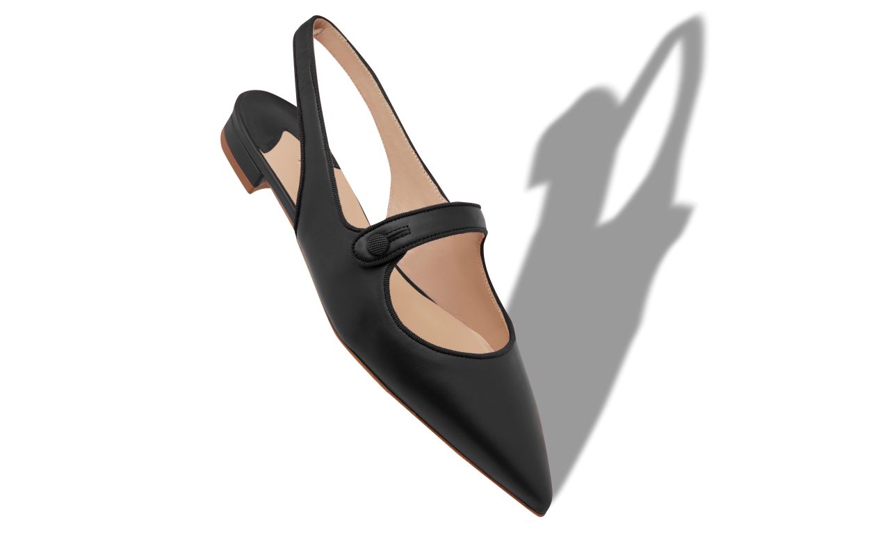 Schwarze Nappaleder-Slingback-Flachpumps