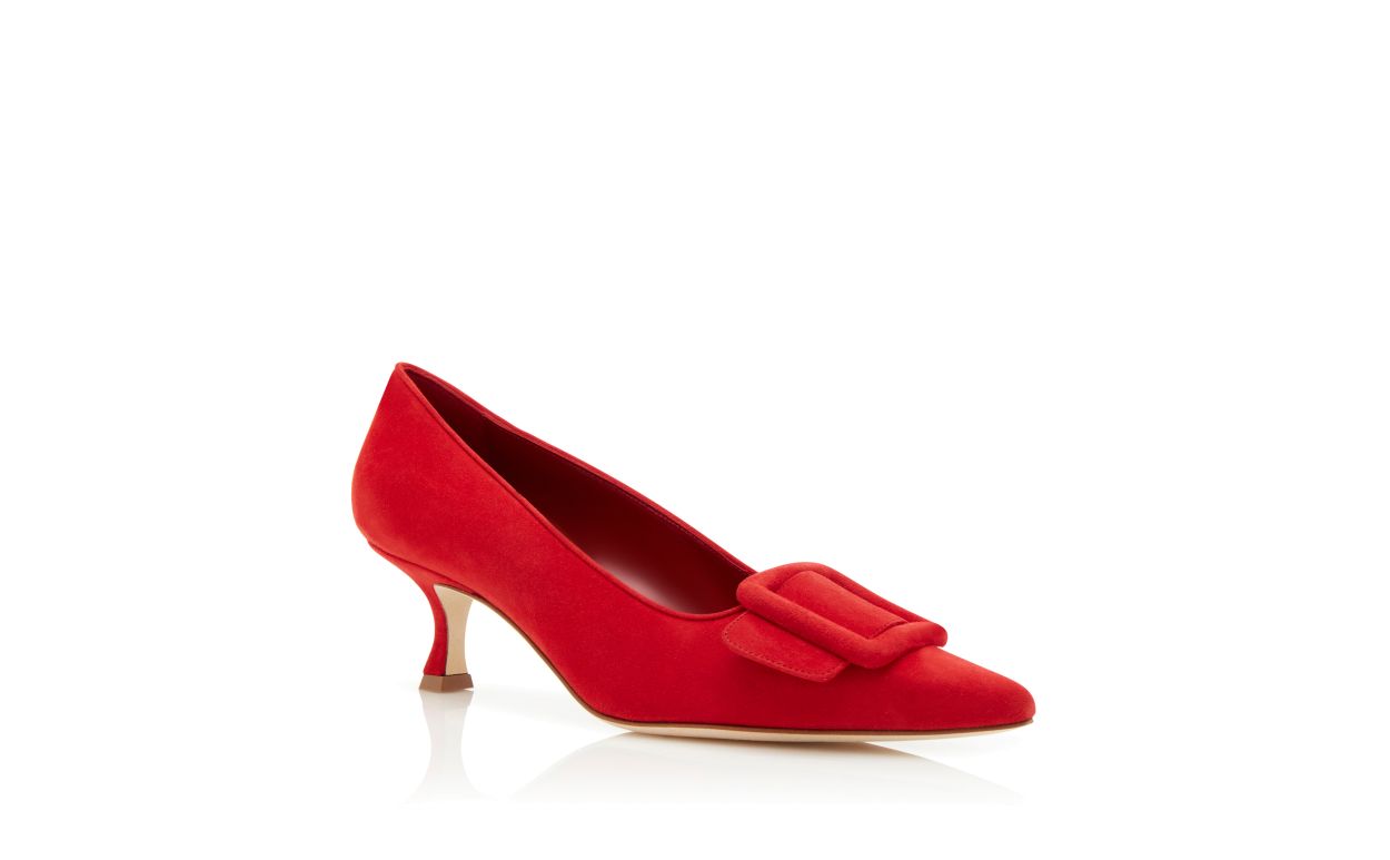 Rote Wildleder-Pumps mit Schnallen-Details