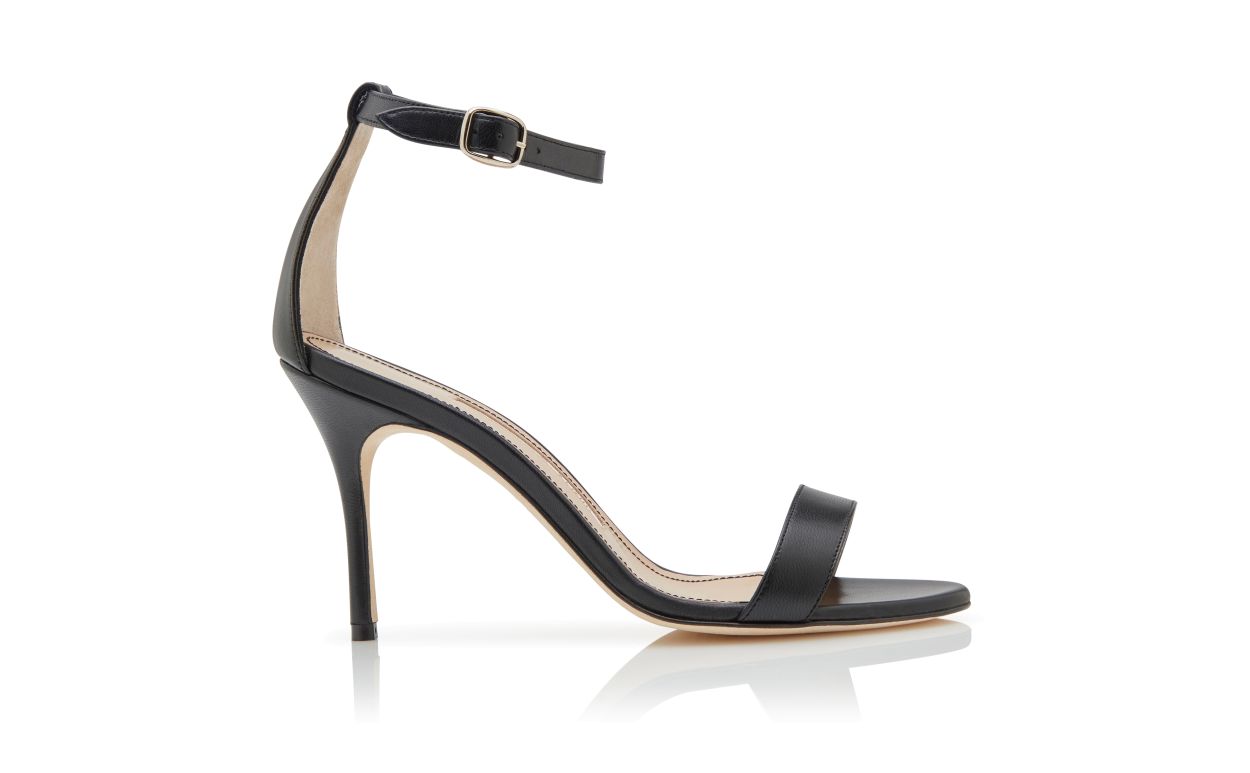 Schwarze Nappa-Leder-Sandalen mit Knöchelriemen