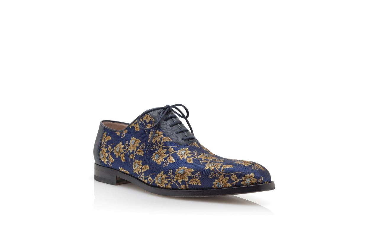 Marineblaues Blumen-Seiden-Jacquard-Oxfords