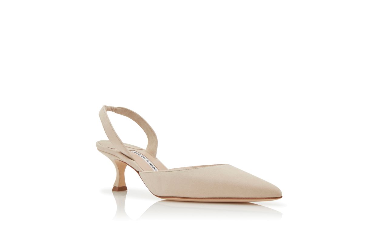 Leichtbeige Wildleder-Slingback-Pumps