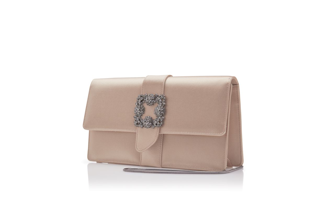 Beige Satin-Clutch mit Juwel-Verschluss