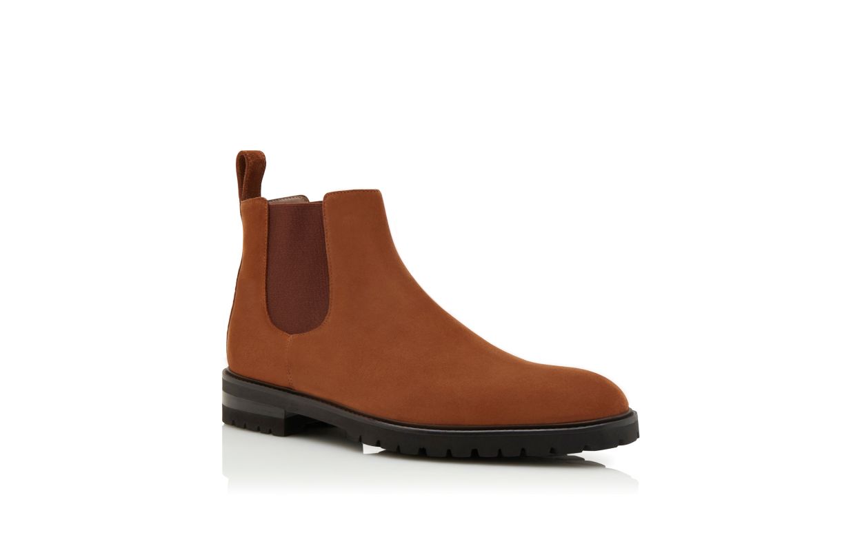 Braune Kalbsleder-Suede-Chelsea-Stiefel