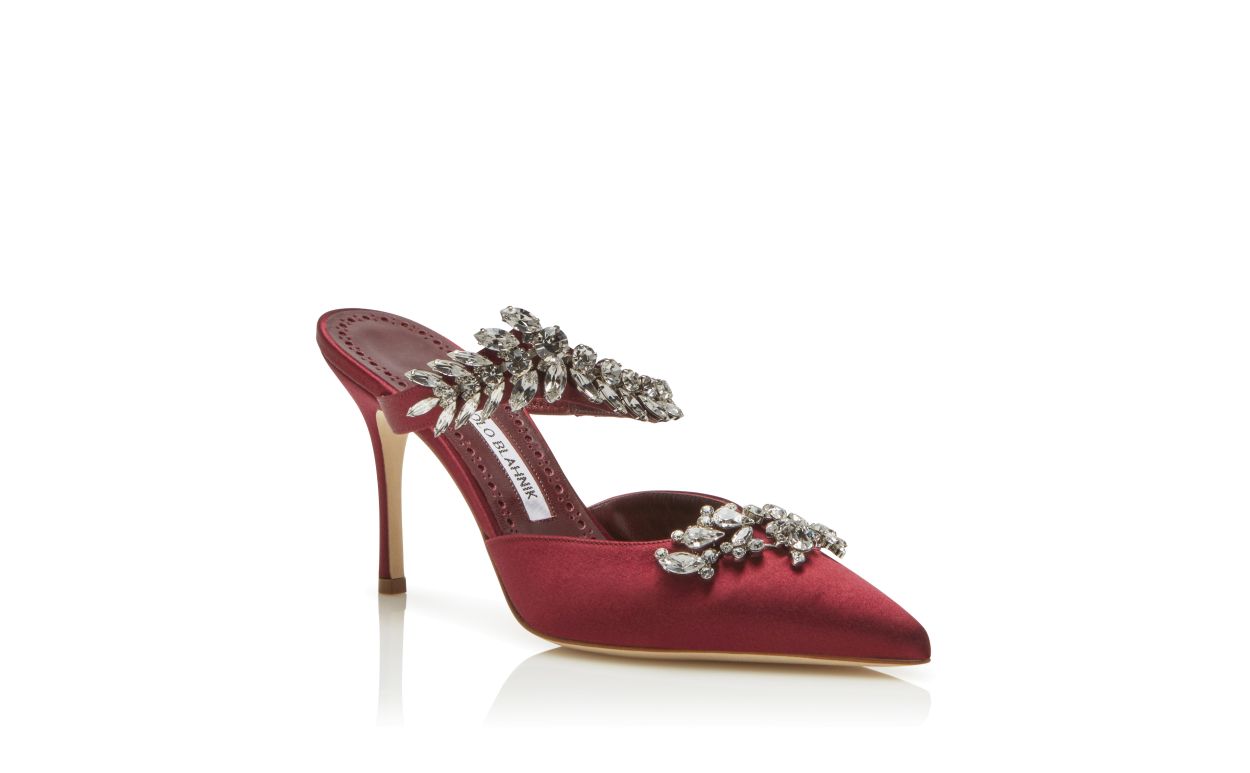 Bordeaux-Satin-Kristallverzierte Mules