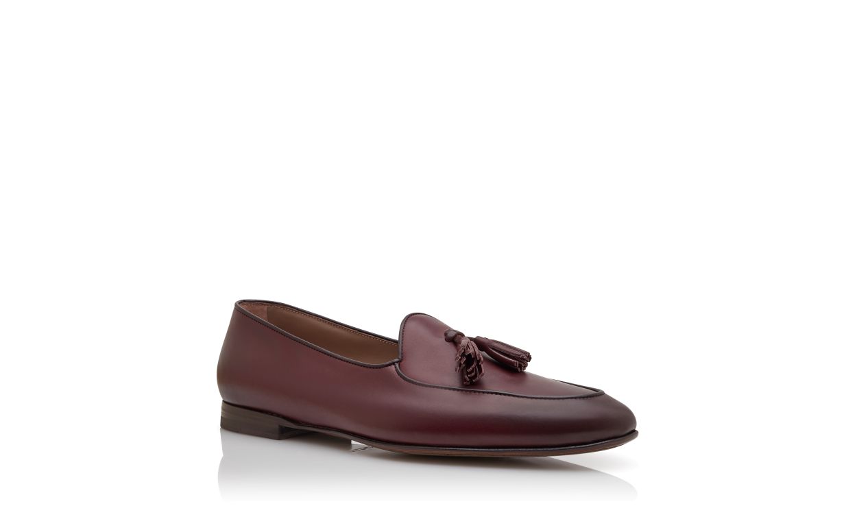 Burgunderfarbene Kalbsleder-Laufschuhe
