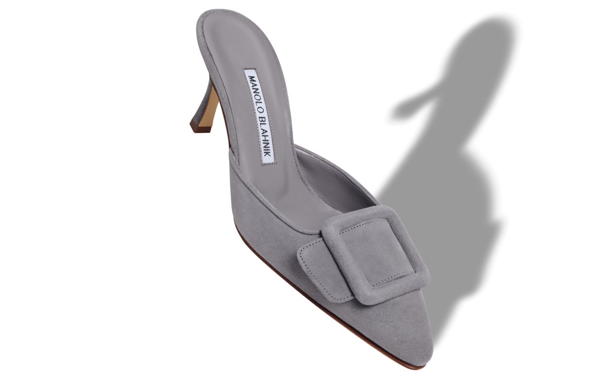 Graue Wildleder-Mules mit Schnalle