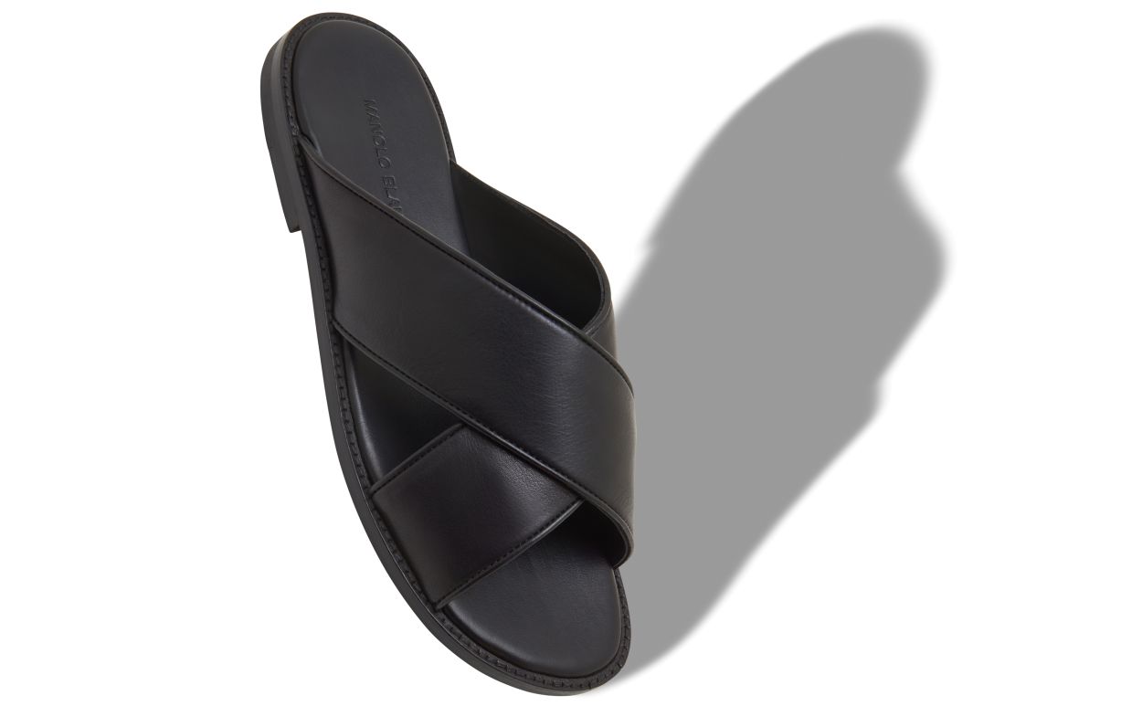Schwarze Kalbsleder-Crossover-Sandalen