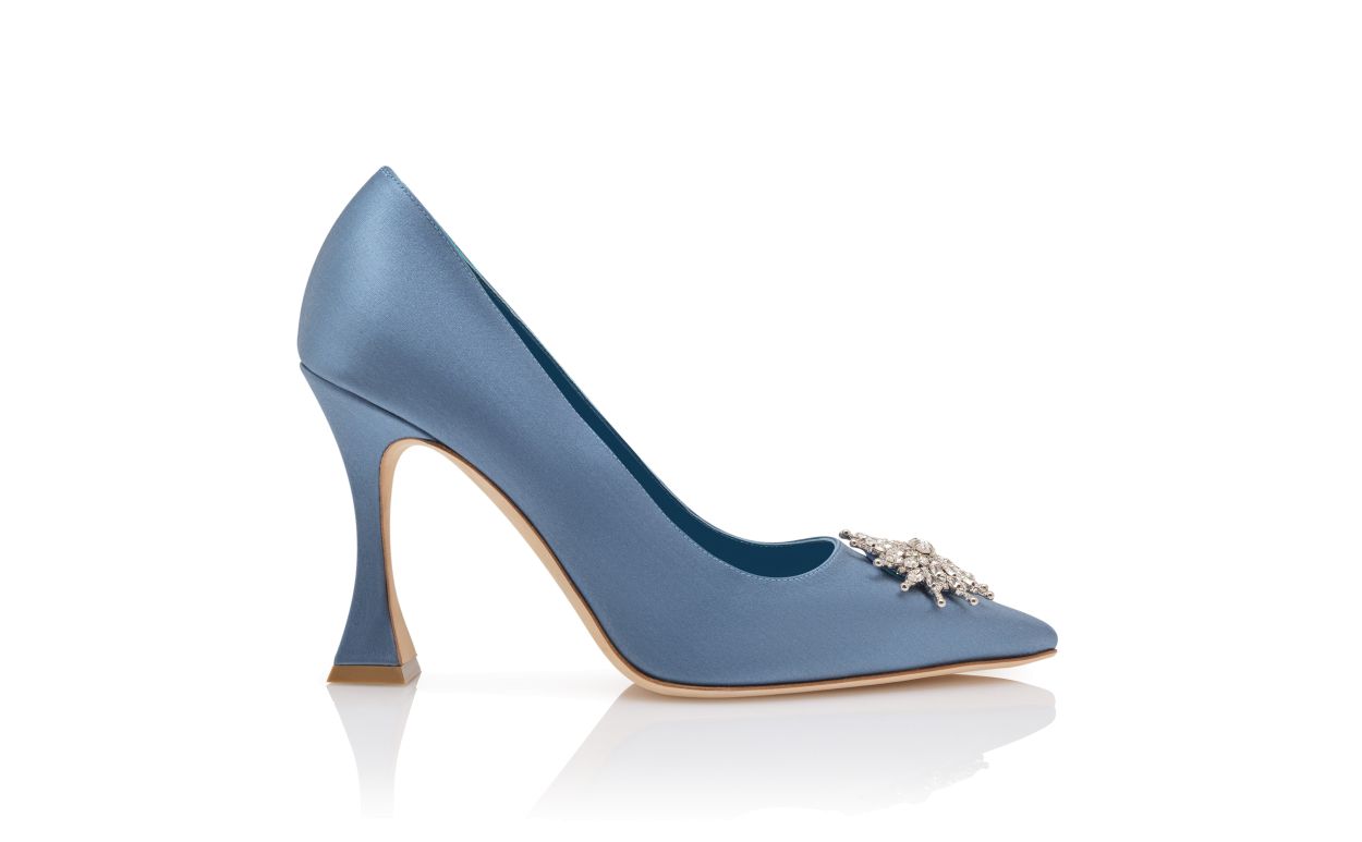 Blau Satin Kristallverzierte Pumps