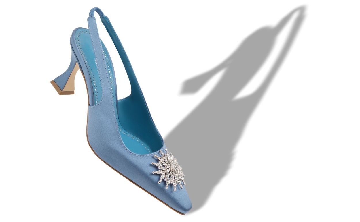 Blaue Satin-Strass-Besetzte Slingback-Pumps