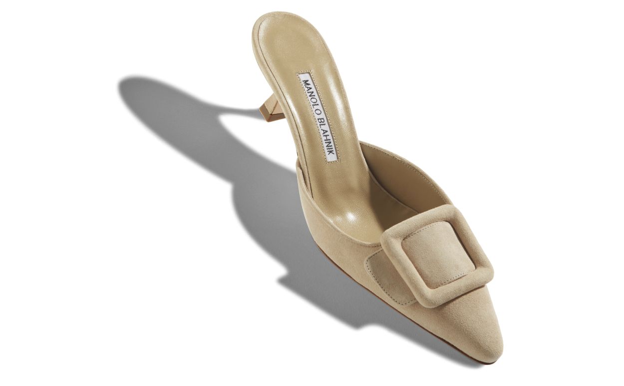 Beige Suede Kitten-Heel-Mules