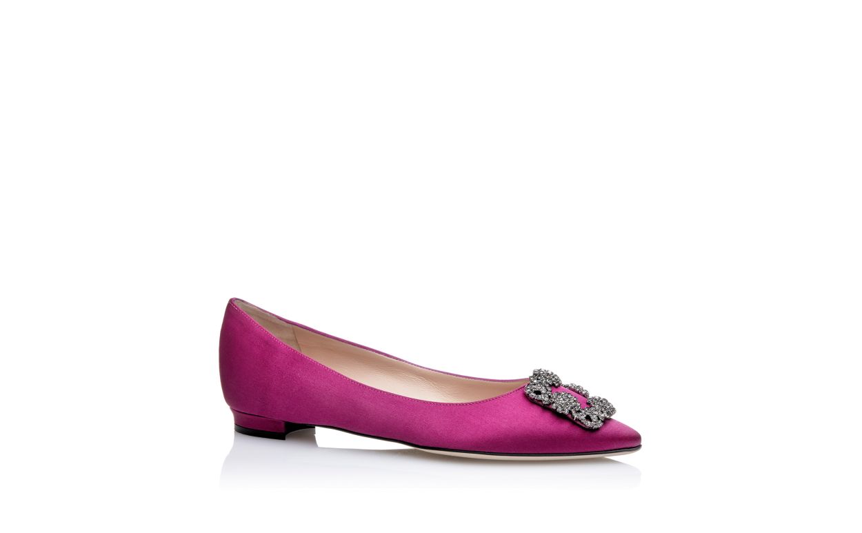 Dunkel Fuchsia Satin Edelstein-Schnalle Flat-Pumps