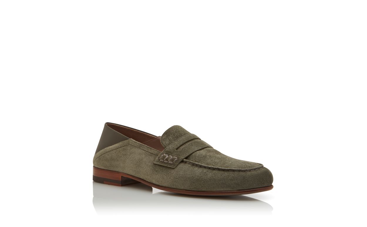 Khaki Suede Penny Loafers